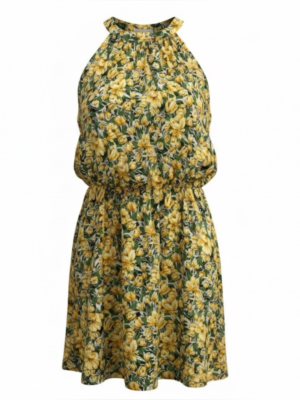 Floral Halter Sundress in Yellow and Green
